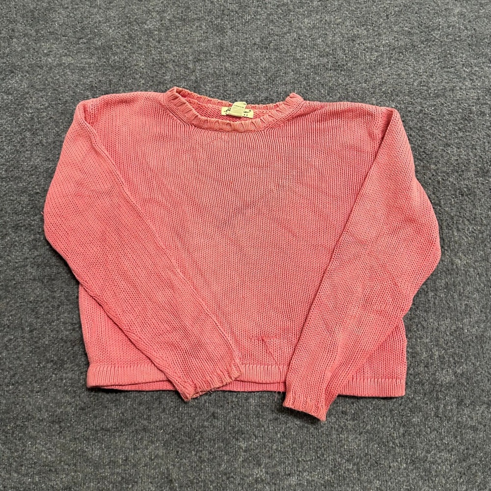 Eddie Bauer Sweater Womens Size S Pink Chunky Knit Cotton Crew Neck Long Sleeve